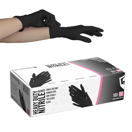 Defender Safety DSG-BNS-02, Nitrile Disposable Gloves, 6 Mil Palm, Nitrile, Powder-Free, S, 100 PK, Black DSG-BNS-02-S